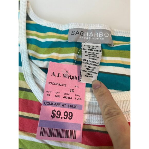 Sag Harbor Sport Women's Multicolor Striped Short Sleeve Shirt Size 3X NWT - Picture 3 of 14
